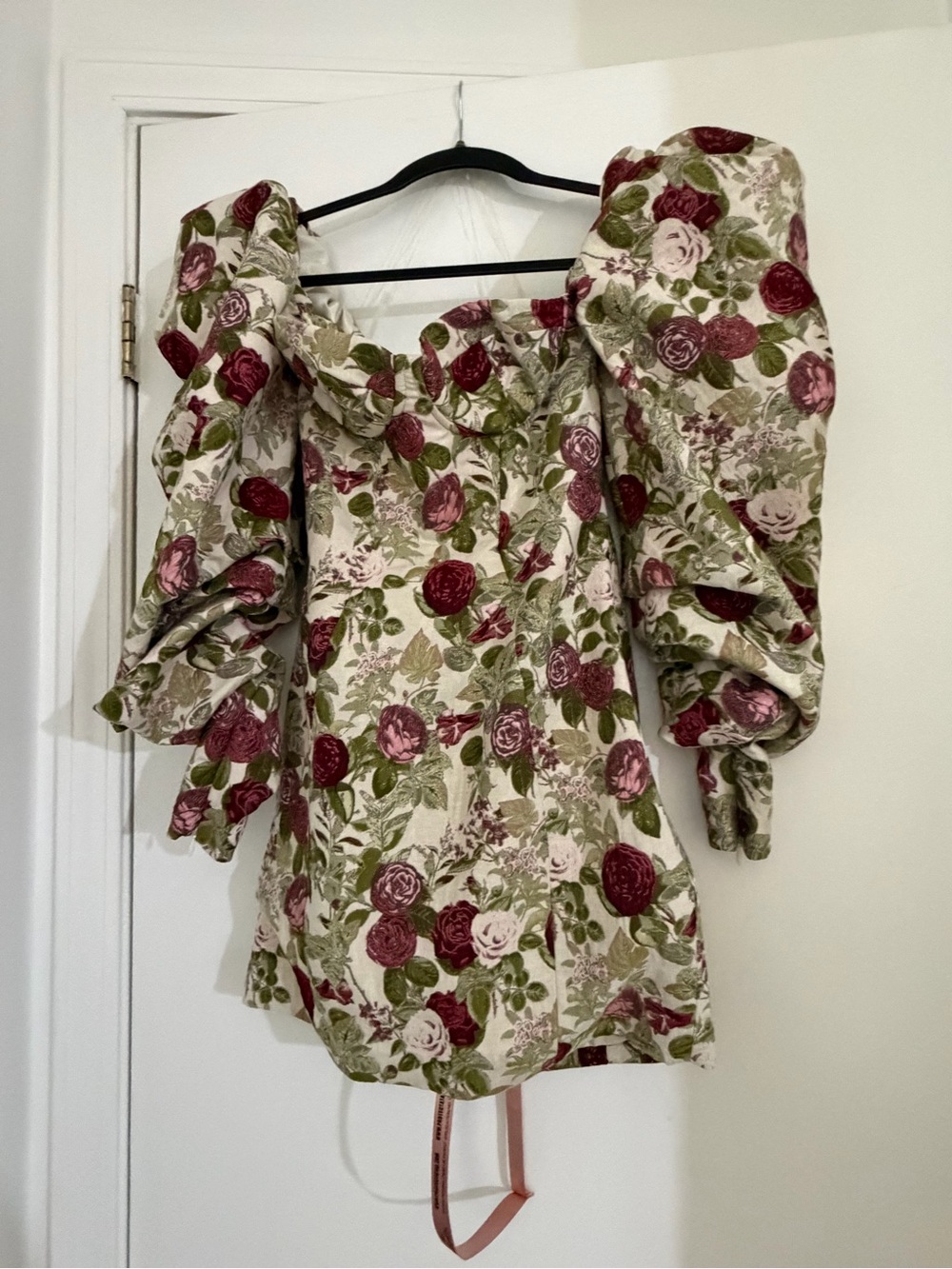 House of CB Ivory Mini Dress with Rose and Olive Floral Print